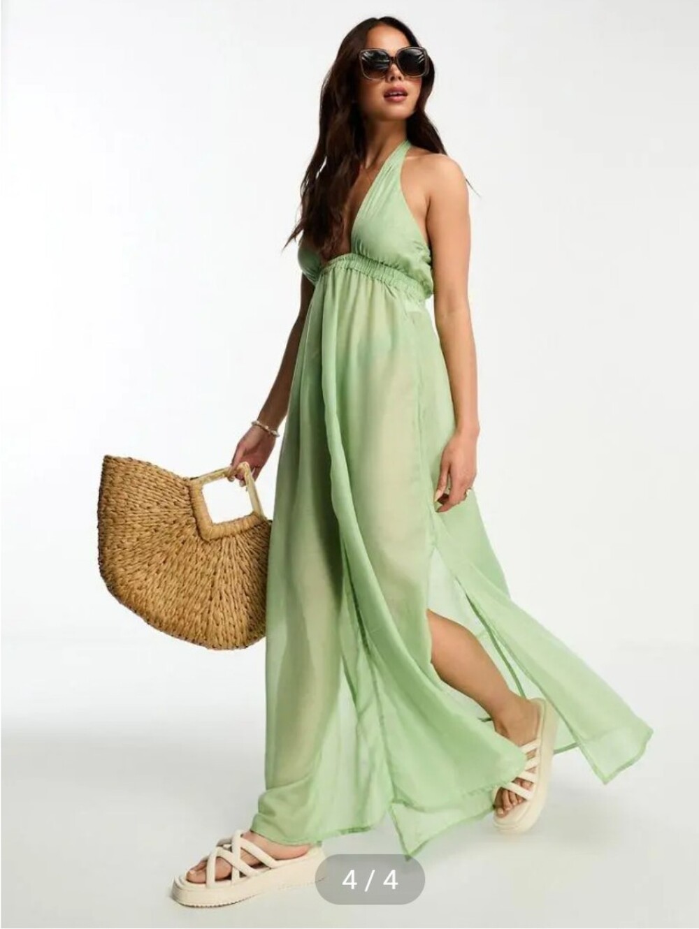 Vero Moda Light Sage Halter Beach Maxi Dress